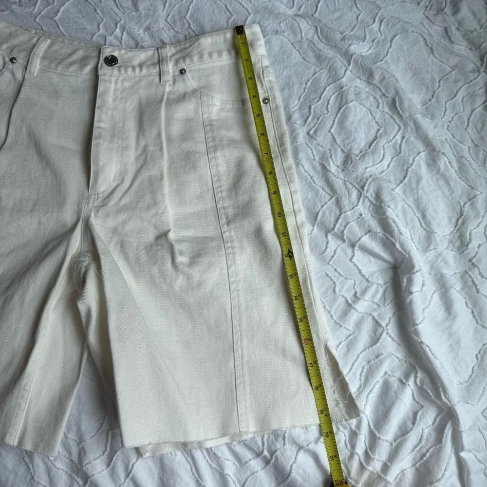 Derek Lam Long White Jean Shorts with Slit Side Detail